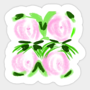 Pink watercolor floral green leaves art Sticker